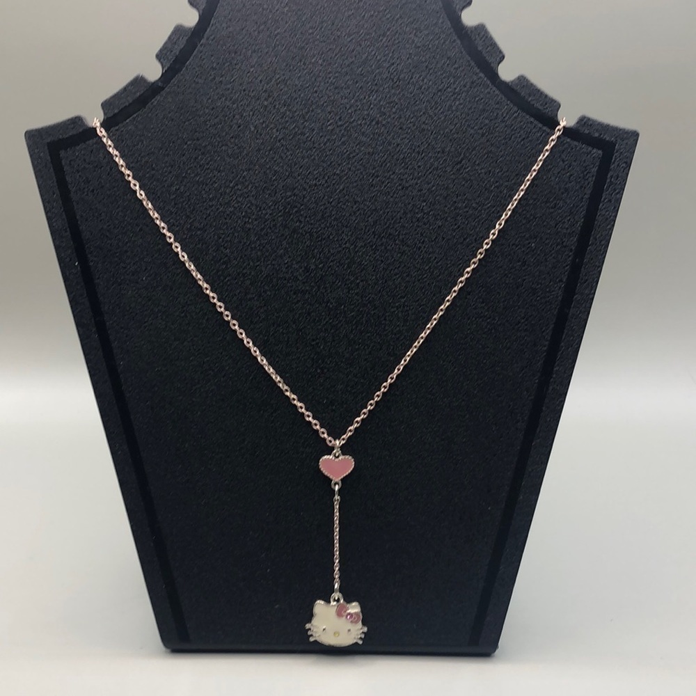 Vintage AVON (nrt) Hello Kitty Y drop chain necklace with heart charm rose gold.
